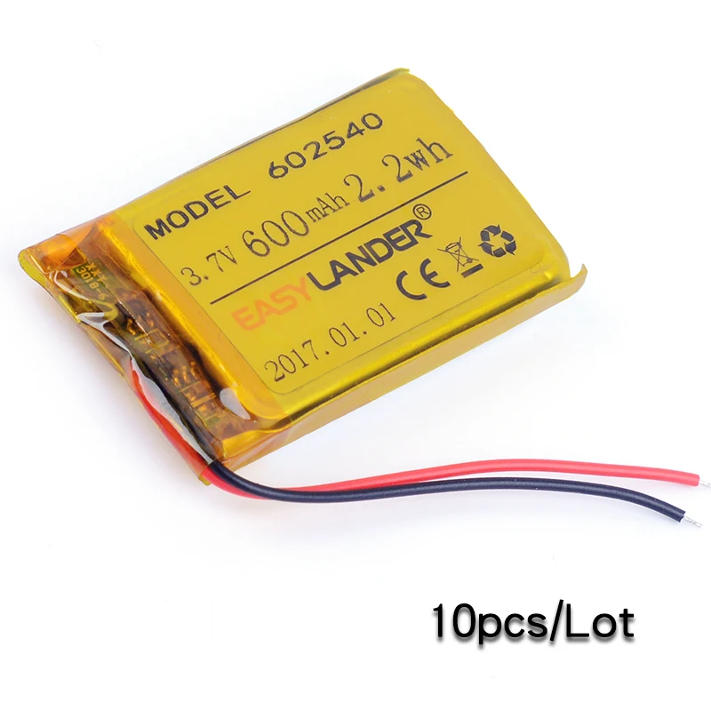 10 buah/lot baterai polimer Lithium Li-ion 602540 3.7V 600mAh dapat diisi ulang 062540