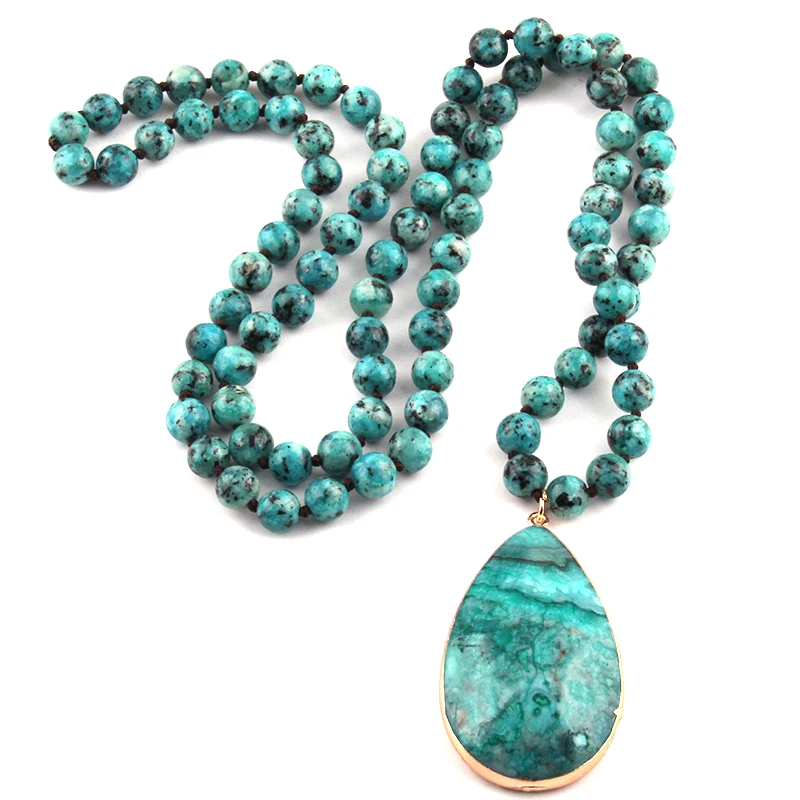 Bohemian Jewelry Fashion Stone Knotted Natural Stone Pendant Necklaces For Women