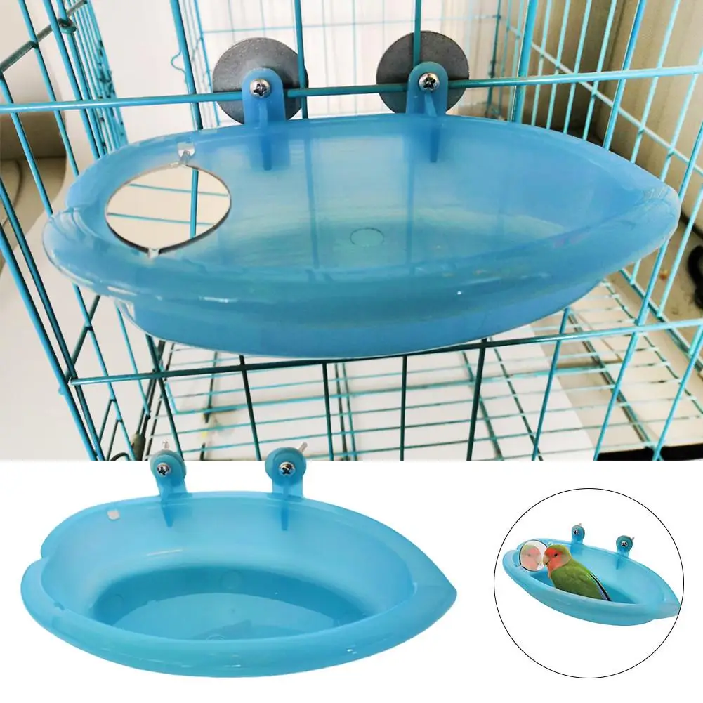 Bird Bathtub With Mirror Toy And Food Feeder Bowl For Parrot Parakeet Cockatiel Finch Canary African Grey Cockatoo Bird Feeding