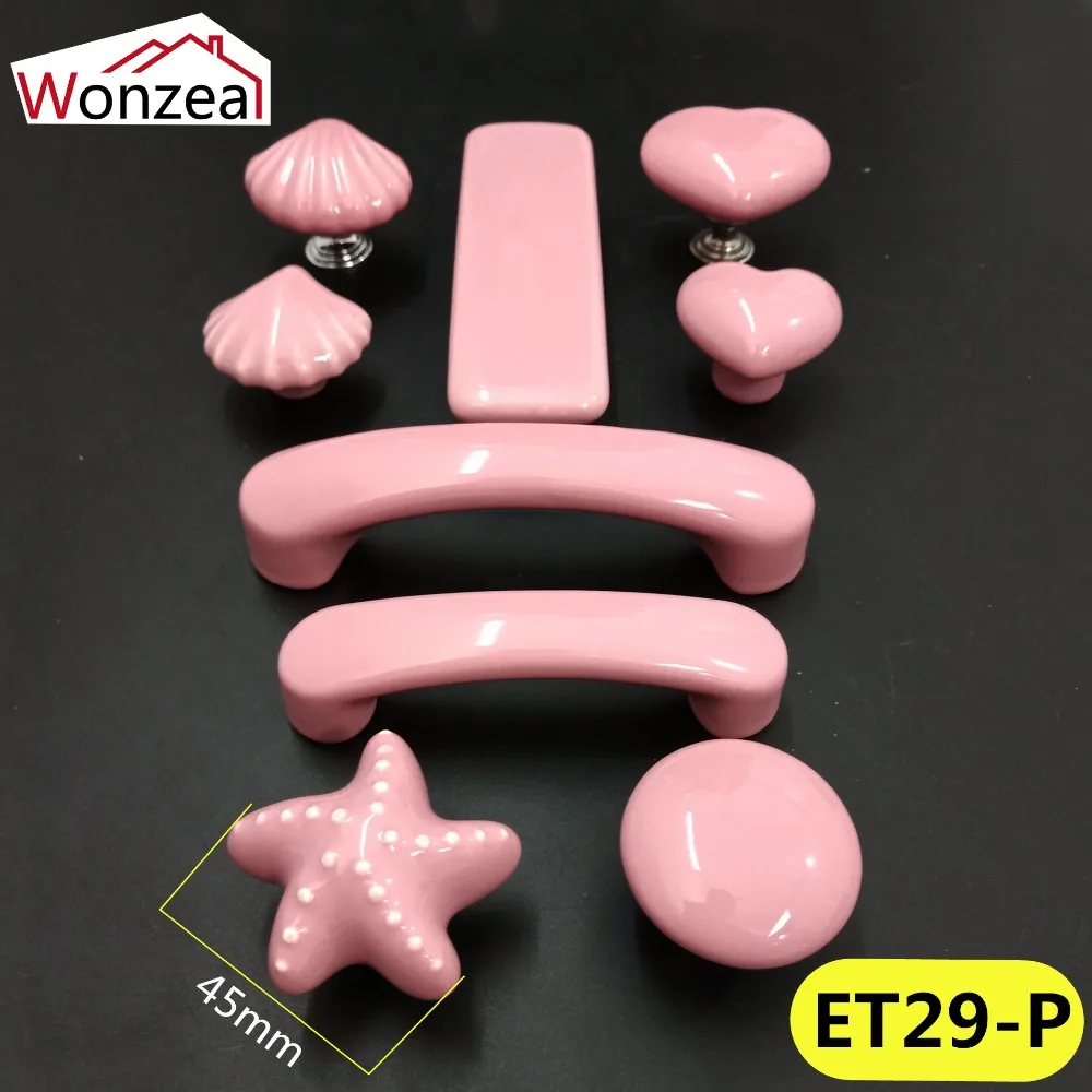 Pink Heart Round Shape Ceramic Drawer Handles Children Door Handle Cute Cabinet Knobs Kid Dresser Knob Cute Cupboard Handle