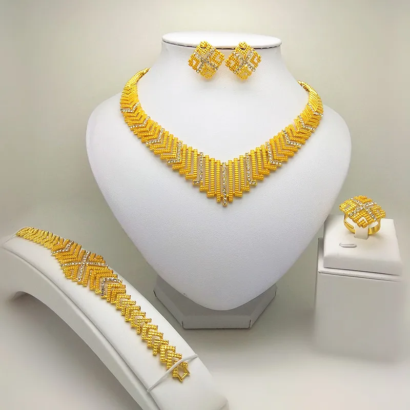 Kingdom Ma Dubai  Bridal Big Jewelry Sets Nigerian Wedding African  Necklace Bracelet Earring Ring Jewelry Set