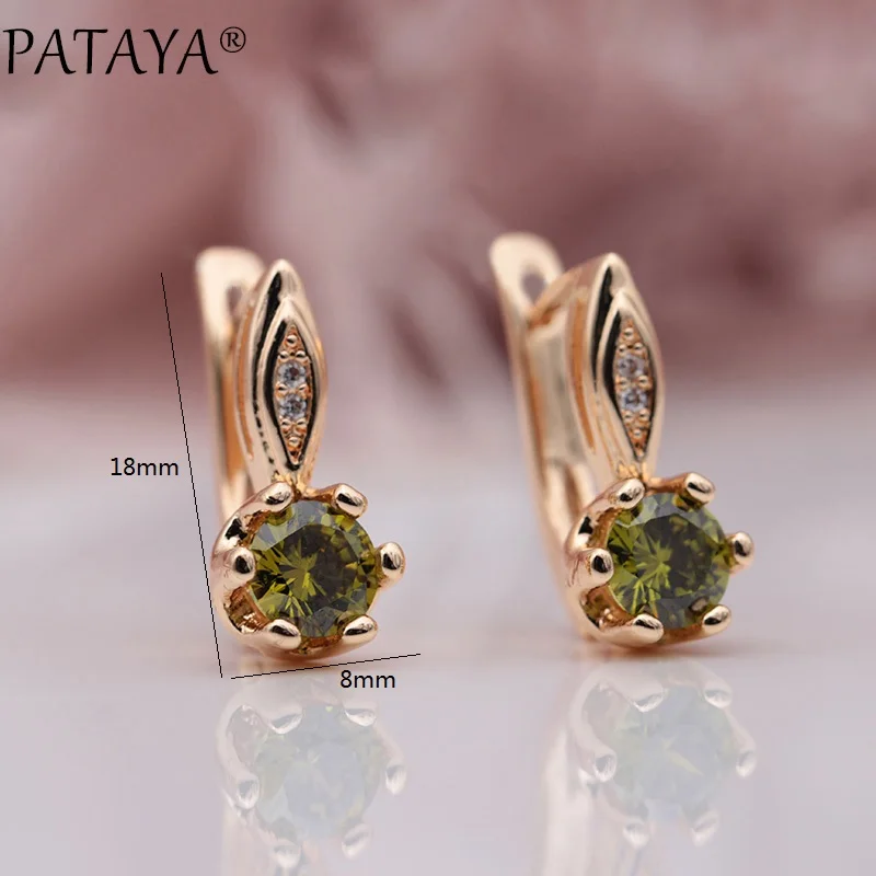 PATAYA New 585 Rose Gold Color Micro Wax Inlay Green Natural Zircon Drop Earrings Women Wedding Party Simple Cute Jewelry