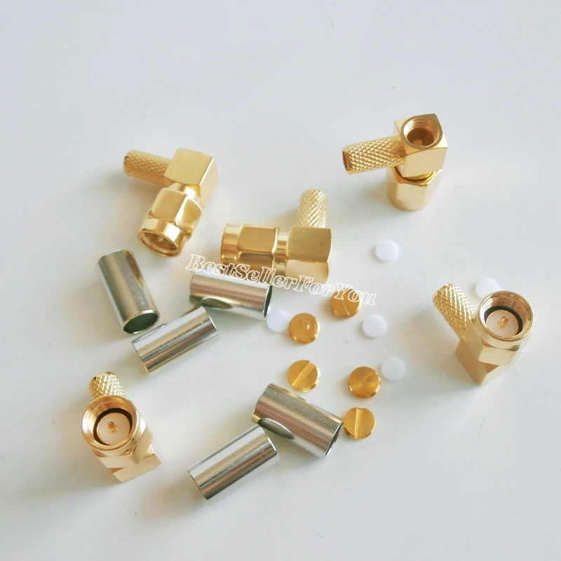 100Pcs SMA Male Plug Right Angle Crimp For RG58 RG142 RG400 LMR195 Cable Connector