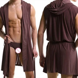 Special Sell Men Bathrobe Sexy Pajamas Nightwear Nightgown Sleepwear Hombre Hooded Bath Robe Men Bathing Gown Plus Size