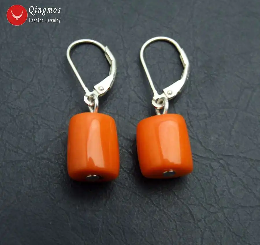 Qingmos Fashion 10-11mm Orange Natural Knobble Coral Earring for Woman with Leverback Earring Dangle Earring ear746