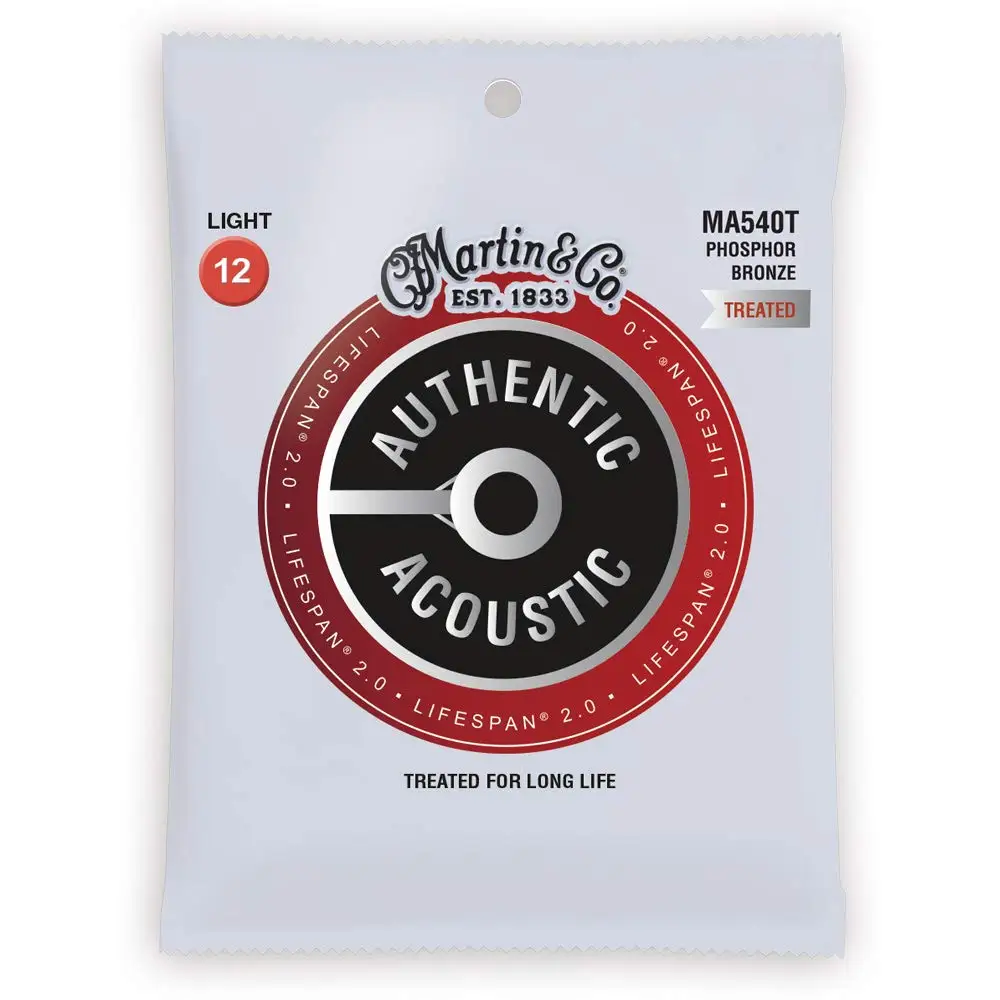 Martinguitar Strings Authentic Acoustic Lifespan 2.0 Treated Guitar Strings - 92/8 Phosphor Bronze Light 12-54