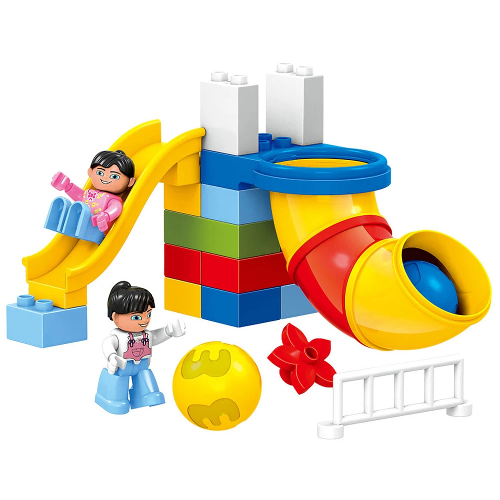 100Pcs Large Particles Duploed Happy Pipeline Construction Building Blocks DIY Playground Bricks Kids Toys For Children