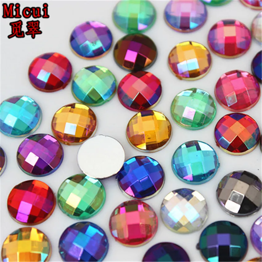 Micui 6/8mm Crystal AB Round Acrylic Nail Rhinestones Flatback Glue On Non Hotfix Stones Appliques For Craft DIY Nail Art MC341