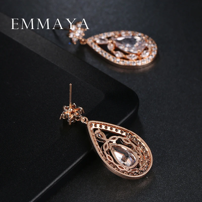 Emmaya Luxury Water Drop Shape Flower Clear Big CZ Bridal Crystal Wedding Earrings For Brides Fashion Spring Jewelry