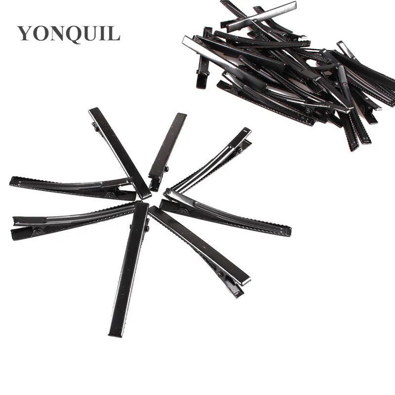 100PCS/LOT 60MM Black Single Prong Metal Alligator Hair Clips Hairpin For Women Girl Party Fascinator Hat Hair Accessories