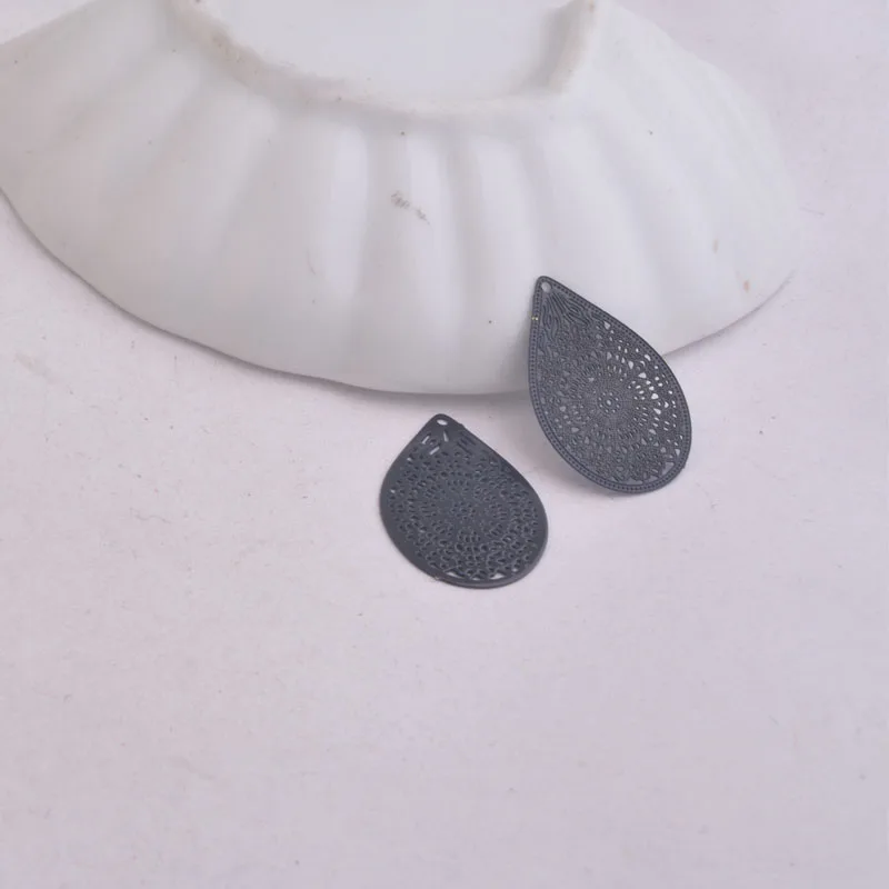 50 Stück AC3894 16*24mm Wassertropfen Silberfarbene Anhänger Gelb-Schwarze Metall-Schmuckteile Filigrane Ohrring-Zubehörteile – Detail 7