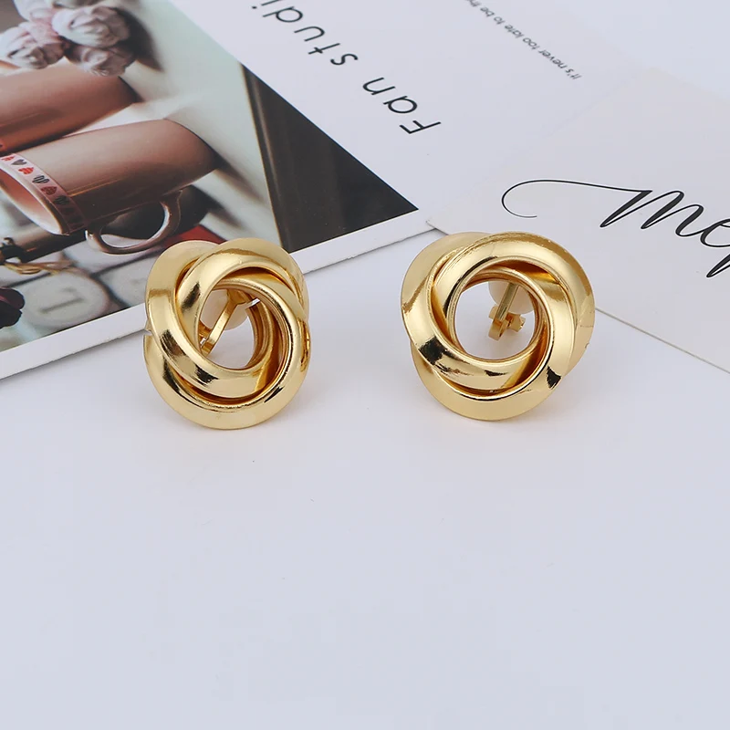 Hot Sale ZA Metal Maxi Statement Vintage Clip on Earrings Without Piercing  for Women Fashion Earrings Party Gift Bijoux Jewelry