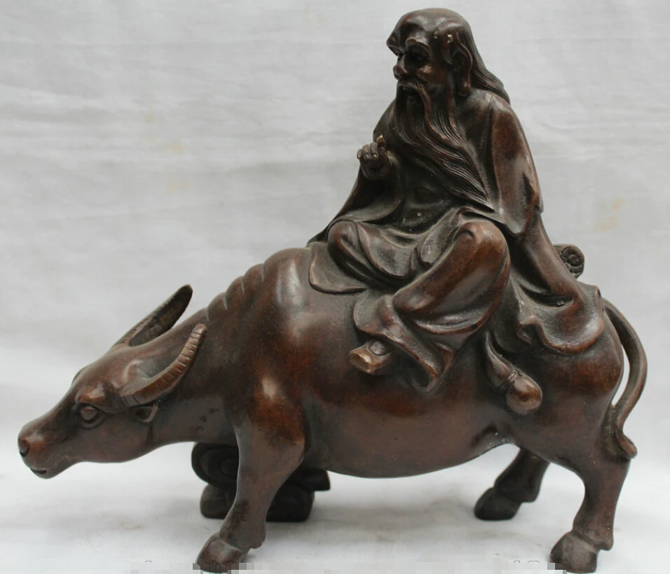 Imagem -02 - Chinese Bronze Carry Book Statue Fengshui Lao-tzu li zi li er em Boi Bull 21cm