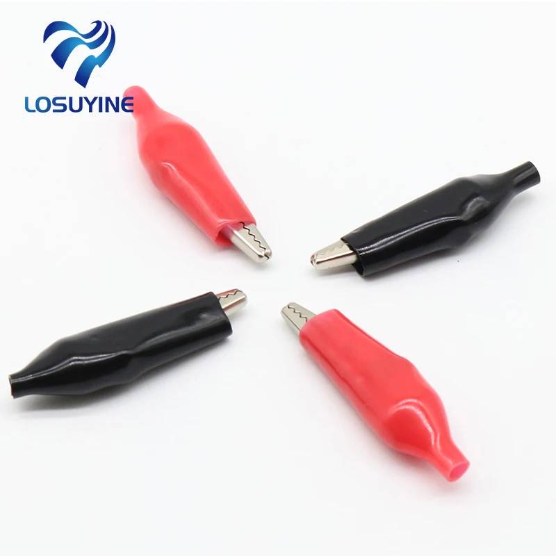 20pcs/lot 45MM Metal Alligator Clip G98 Crocodile Electrical Clamp for Testing Probe Meter Black and Red with Plastic Boot