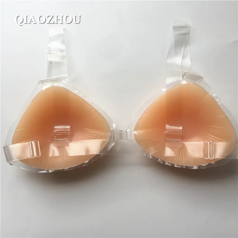 500g A cup fake boobs crossdresser silicone breast form with bra straps realistic triangle shape