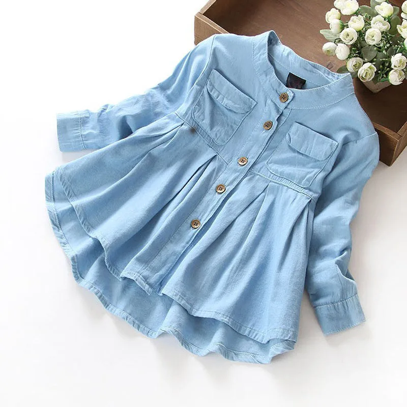 New Spring  Girls blouses&Shirts denim Baby Girl Clothes Casual Soft Fabric Children Clothing Kids girls blouse Shirt