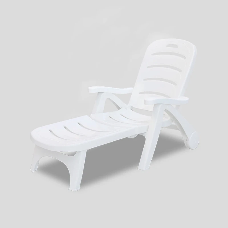 Chaise longue pliante d\'extérieur en plastique, meuble de plage lourd et durable pour 5 ans