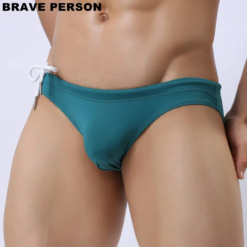 BRAVE PERSON Men\'s Sexy Low Waist Briefs Bikini Nylon Swimsuit fabric Underpants Briefs Solid Beach Swim Bikini 8 Color B1156