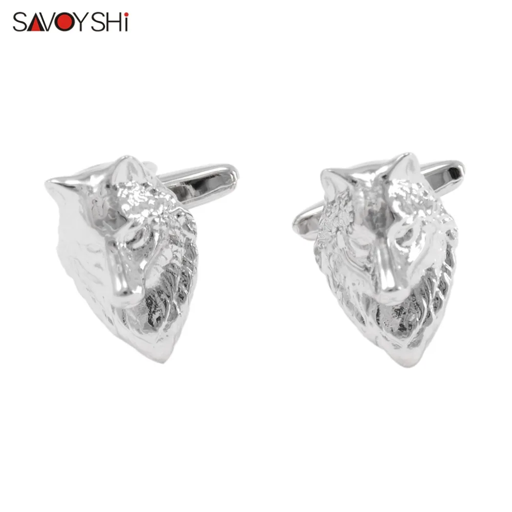 SAVOYSHI Wolf Head Cufflinks for Mens Shirt Cuff nails High Quality Novelty Silver Color Animal Cuff links Brand Fashion Jewelry