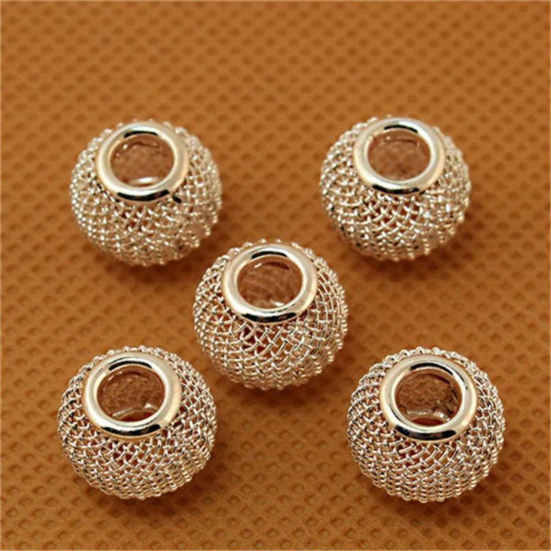 10x12mm 6pcs Big Hole Beads Mesh Net Beads Loose Spacer Metal Beads Fit Jewelry Making European Bracelet Charms DIY