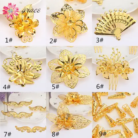 8pcs/lots Big Vintage Metal Filigree Flowers Pieces Charms Connectors Findings Golden Plated For Jewelry Making Embellishments