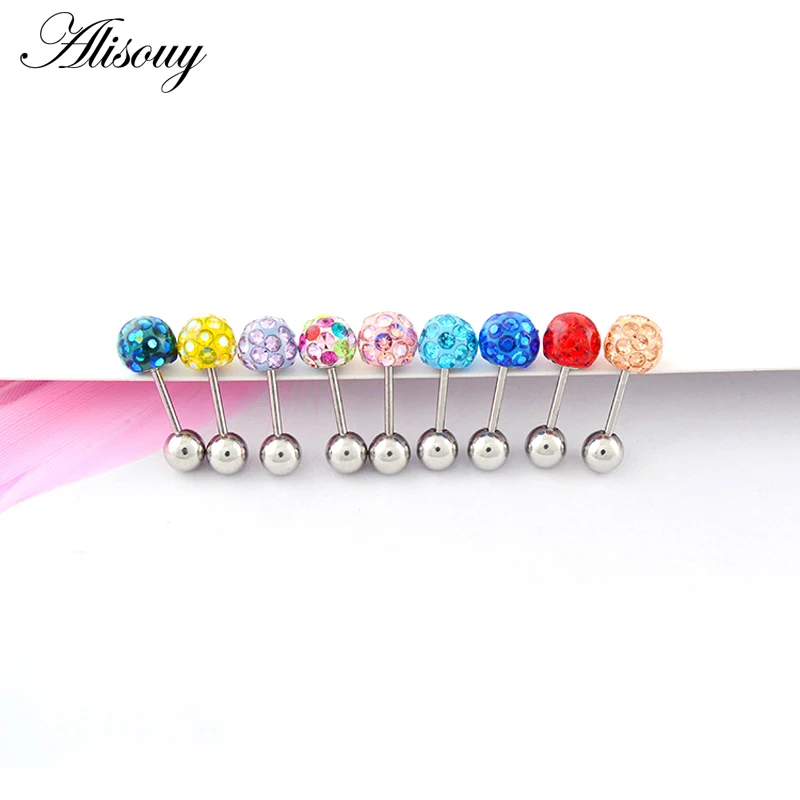 Alisouy 2pcs/lot 3/4/5/6mm 316L Stainless Steel Epoxy Crystal Threaded Ball Body Piercing Jewelry 20GLip Labret Eyebrow Ear Ring