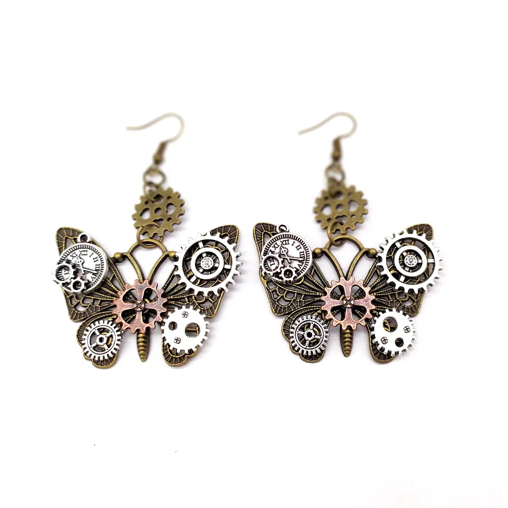 Very Popular Butterflies Steampunk Gears Women`s Drop Earrings