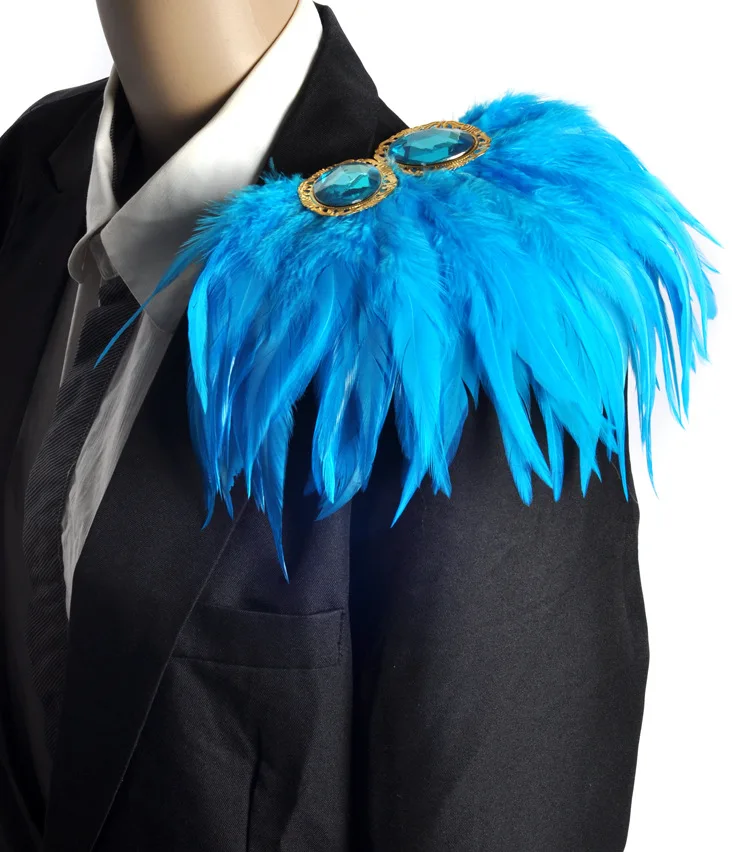 Handmade pheasant/ostrich feather crystal  epaulette/epaulet shoulder/host performance costume men blazer accessories wholesale