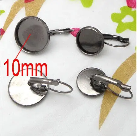 

Free shipping!!!10mm pad gun black 200pcs Leverback Earring Base Earring Blanks For Gemstone Cameo Setting