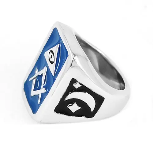 Blue Illuminati Pyramid Eye Symbol Masonic Ring 316L Stainless Steel Jewelry Freemasonry Sun Moon Star Mason Biker Ring For Men