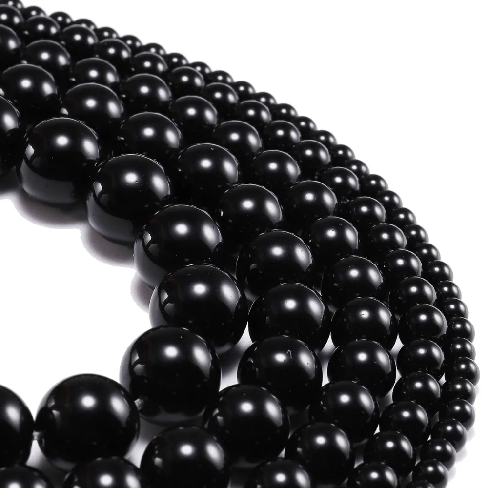 1strand/lot 4 6 8 10 12 mm Natural Stone Smooth Glisten Black Glass Bead Loose Spacer Bracelet Beads Supplier For Jewelry Making