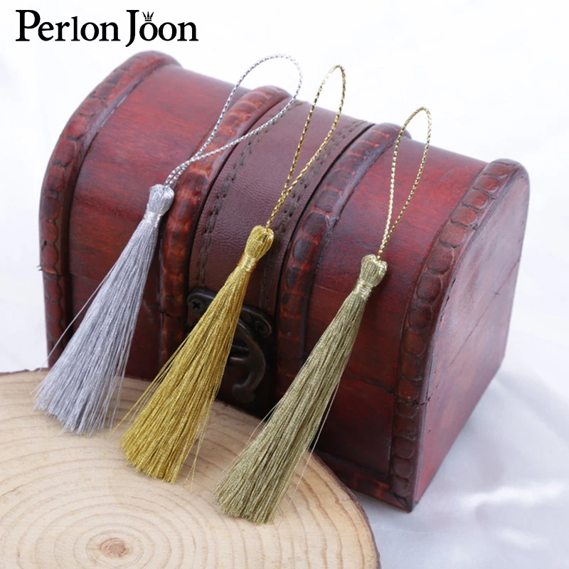 20PCs 13CM Gold/Silver Key Tassel Fringe Silk Thread Pendant Tassels Decorative For Jewelry DIY card Curtains Clothes