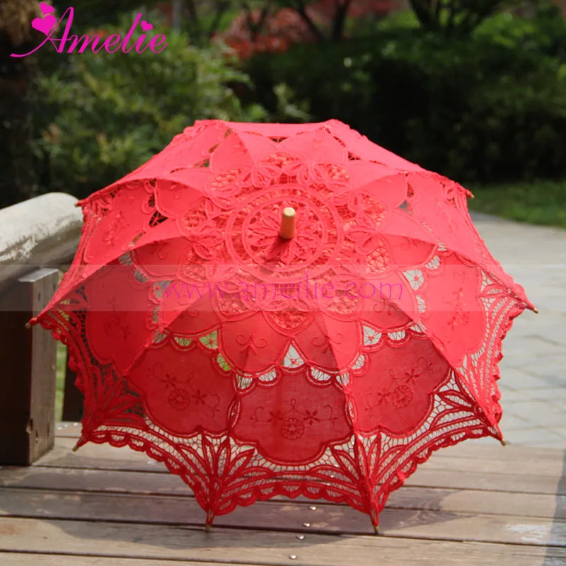 Free shipping Battenberg Red Wedding Lace Parasol