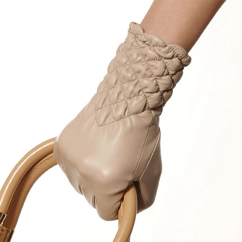 Guantes de piel auténtica para mujer, manoplas suaves de alta calidad, de piel de oveja, tendencia de moda, de cuero para conducir, EL005NC, Invierno