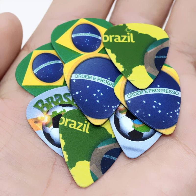 Soach 10 Pcs 0.71 Mm Bendera Brasil Bendera Dua Sisi Desain Aksesoris Gitar Pick Gitar Picks Gitar Alat Musik