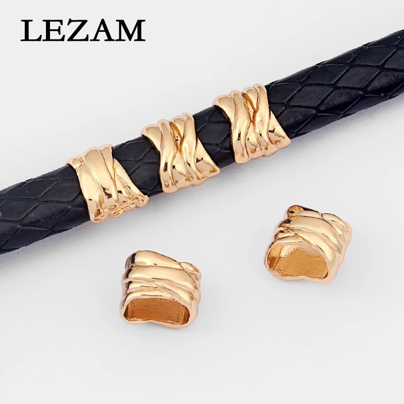 10pcs Gold Tone Twisty Slider Spacer Charms For 10.5*6.5mm Licorice leather Jewelry Findings Charm Bracelet  Jewelry Accessories