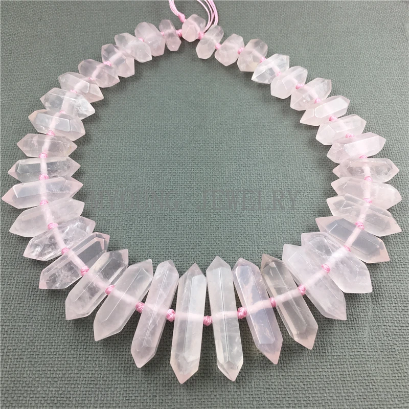 MY1122 Double Terminated Rose Pink Crystal Point beads,Nature Stone Pink quartz 15-65*10mm Mix Size 15.5