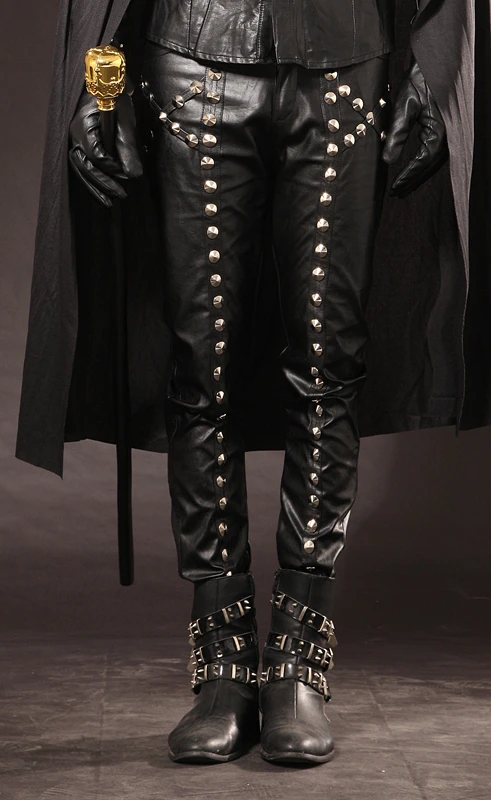 

Men's New Fashion Clothing Slim Rivet Leather Pants Ds Dj Singer Stage Singer Costumes Leather Trousers