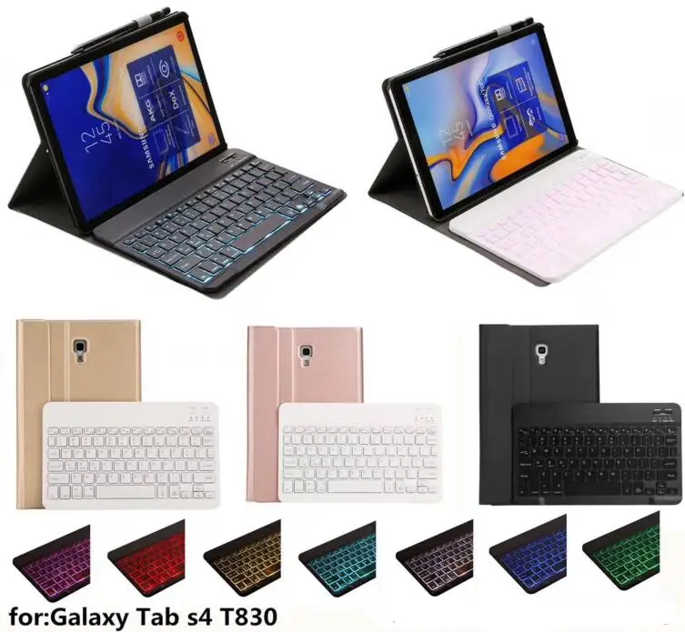 

Bluetooth Keyboard Case for Samsung Galaxy Tab S4 10.5 SM T830 T835 T837 Tablet Keyboard with 7 colors Backlit light Cover ++pen