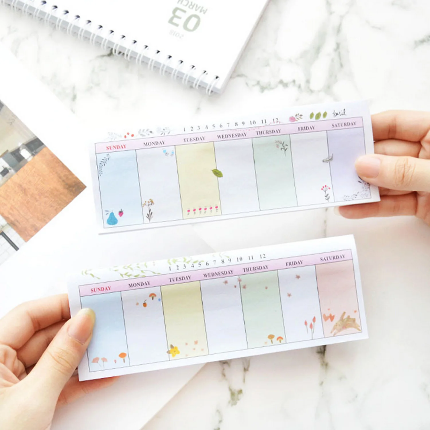 2pcs Cute Desktop Weekly Daily Planner Notepad Tear-Off PageS Sticky Memo Note Pad for Student Office Home Supplies Random Style