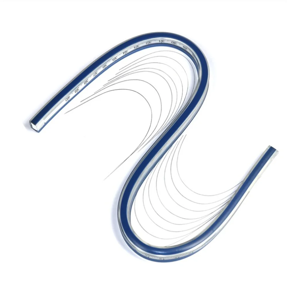 Woodworking Tailors Soft  Serpentine Plastic Soft Plastic Flexible Curve Ruler Blue White Drawing Design Soft Ruler