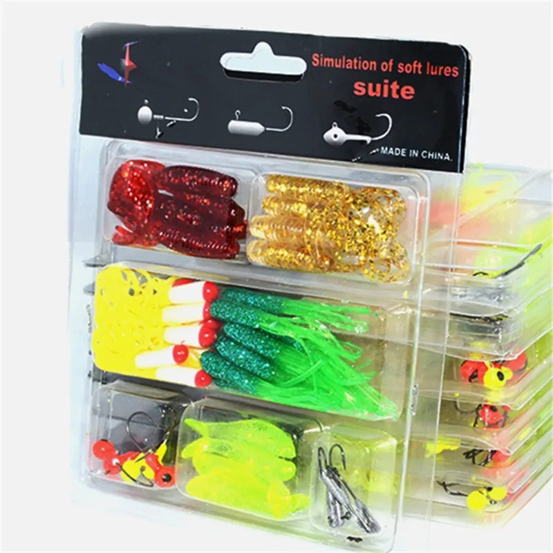 Hot sale 35Pcs Soft Worm Fishing Baits 10 Lead Jig Head Hooks Simulation Lures Tackle Plastic Fishing Lure Set