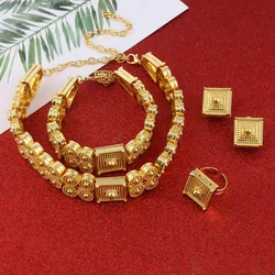 Ethiopian Jewelry Set Gold Color Chokers Necklace Bracelet Earrings Ring For Women Eritrea Habesha African