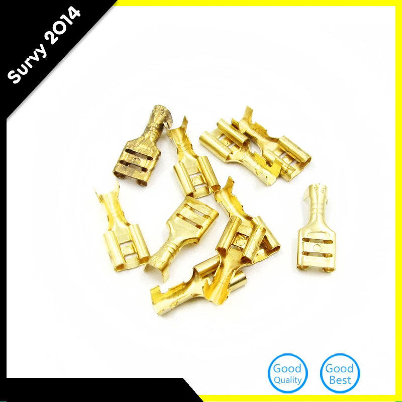 100pcs Spade Terminal Connector Set Gold Brass Car Speaker Wire Connectors 6.3mm