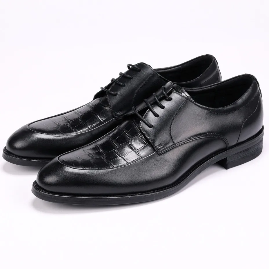 

Crocodile Grain Black / Tan Business Shoes Mens Wedding Shoes Genuine Leather Pointed Toe Dress Shoes Boys Prom Shoes