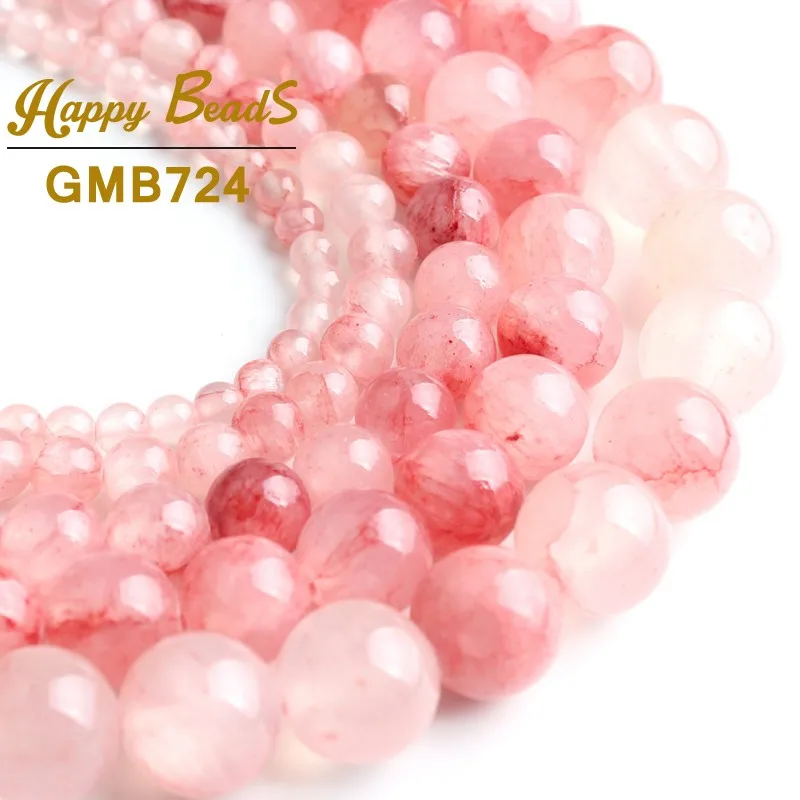 Natural Stone Jades Chalcedony Beads Round Smooth Loose Spacer Beads For Jewelry Making DIY Bracelet Necklace 15\