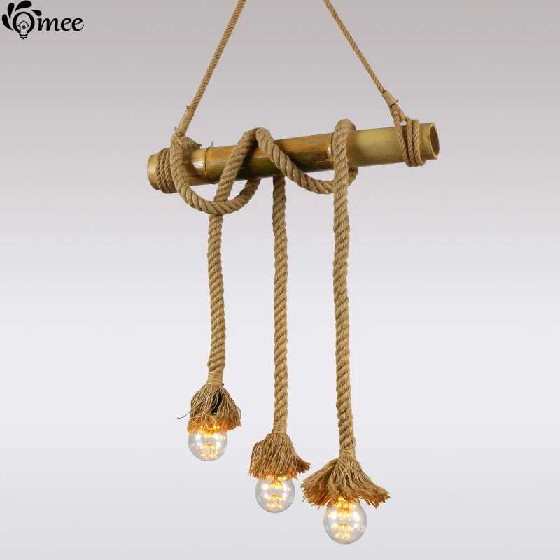 

Vintage Rope Pendant Lights Retro Style Loft Industrial Restaurant Bamboo Lamp Pendant Cord Hemp Rope Fixture Dining Lighting