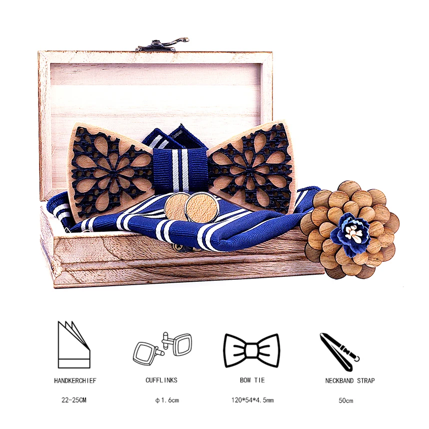 Di legno Uomini Bowtie Patchwork Cravatta Accessorio Festa di Nozze Regali Di Natale In Legno degli uomini del Ragazzo di Usura del Collo per le Donne Degli Uomini Cravatta SET