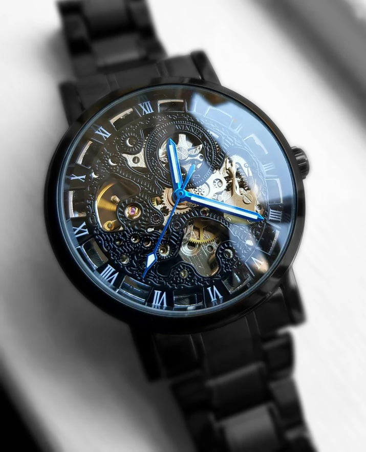 Vincitore Steampunk trasparente Montre Homme orologio da uomo casual retrò nero orologio meccanico scheletro in acciaio pieno di lusso delle migliori marche