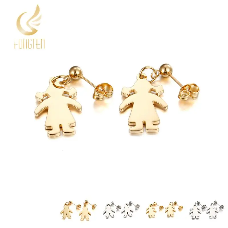 Cartoon Boy And Girl Style Stud Earrings For Women Children Lady Health Stainless Steel Mother's Gift